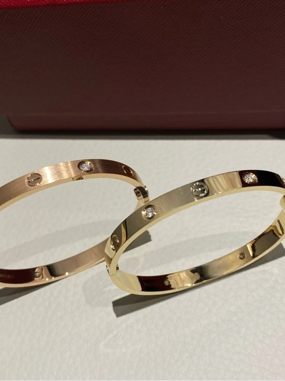 Gold and Rose Gold Cubic Zirconia Screw Motif Bangle Bracelet Set